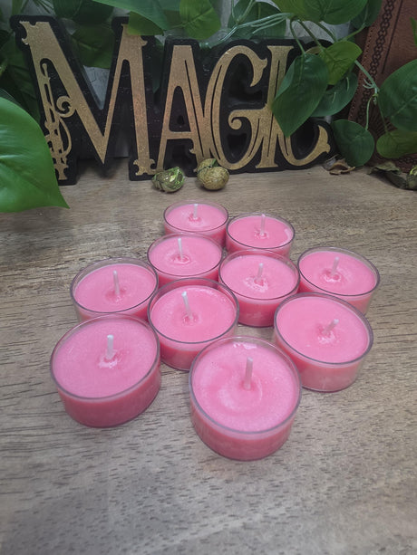 Handmade Soy Wax Tealights, Unscented Pink Candles (Set of 6 or 10)