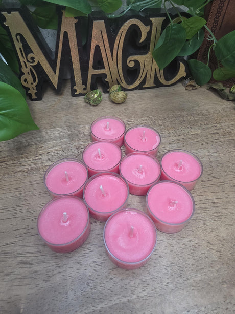 Handmade Soy Wax Tealights, Unscented Pink Candles (Set of 6 or 10)