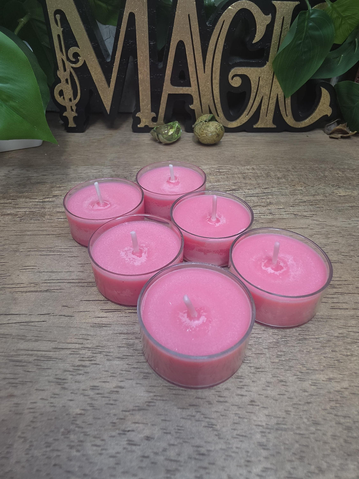 Handmade Soy Wax Tealights, Unscented Pink Candles (Set of 6 or 10)