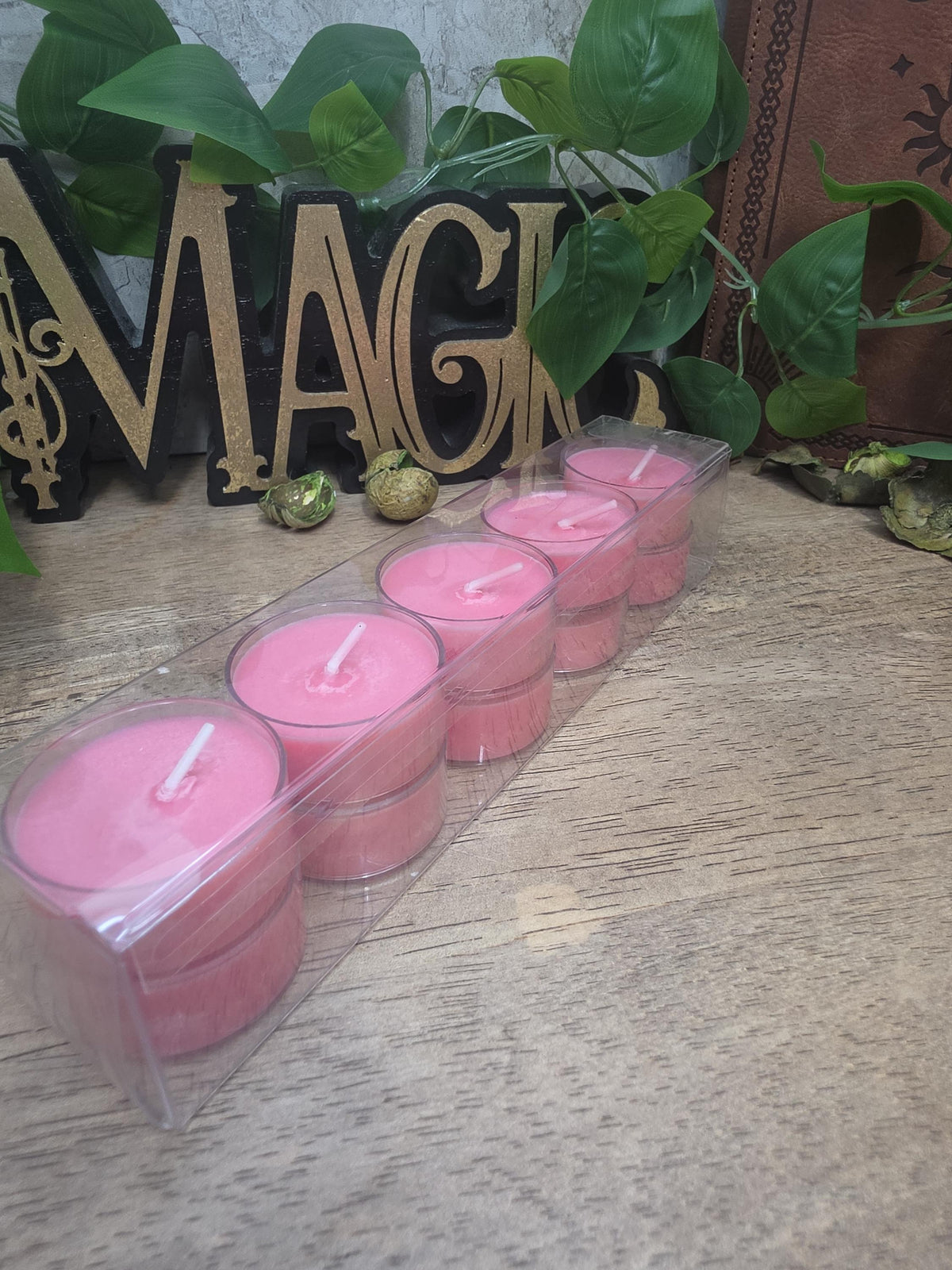 Handmade Soy Wax Tealights, Unscented Pink Candles (Set of 6 or 10)