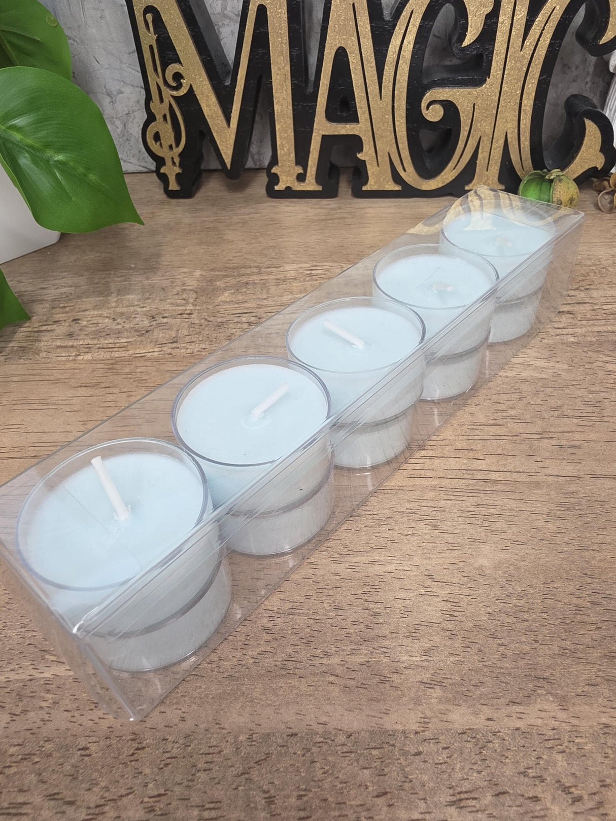 Handmade Soy Wax Tealights, Unscented Light Blue Candles (Set of 6 or 10)