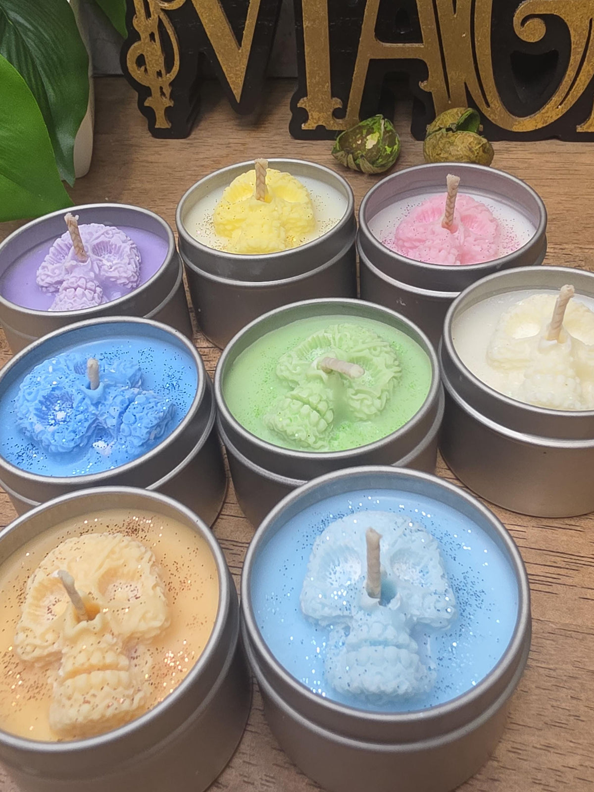 Handmade Skull Soy Wax Candle, 2 oz Tin Candle, Gothic Decor Candle, Witchy Gift, Personalized Color Candle, Small Skull Candle