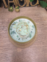 Handmade Frog Soy Candle, Green Aventurine, Patchouli Scent, Gold Tin (8 oz)
