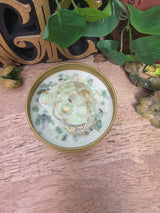 Handmade Frog Soy Candle, Green Aventurine, Patchouli Scent, Gold Tin (8 oz)