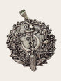 My Magic Place Shop silver witch broom and crescent moon pendant charm with floral detailing for jewelry making