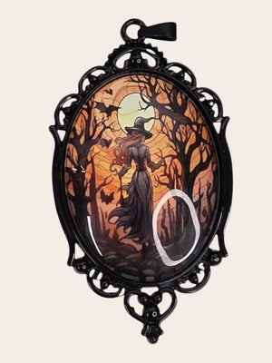 Oval Witch Glass Cabochon Pendant – Gothic Charm for DIY Jewelry Making