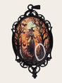 My Magic Place Shop oval witch pendant with moonlit forest illustration in an ornate black gothic metal frame