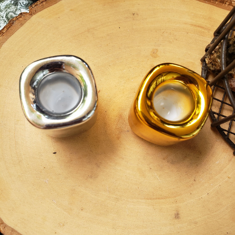 Handmade Ceramic Chime Candle Holder - Gold Silver color , candle holder - My Magic Place Shop