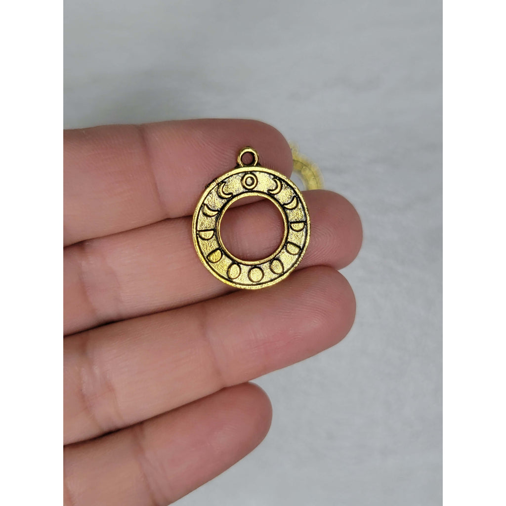 Donut with Moon Phase Charm Antique Golden Color -Charms & Pendants