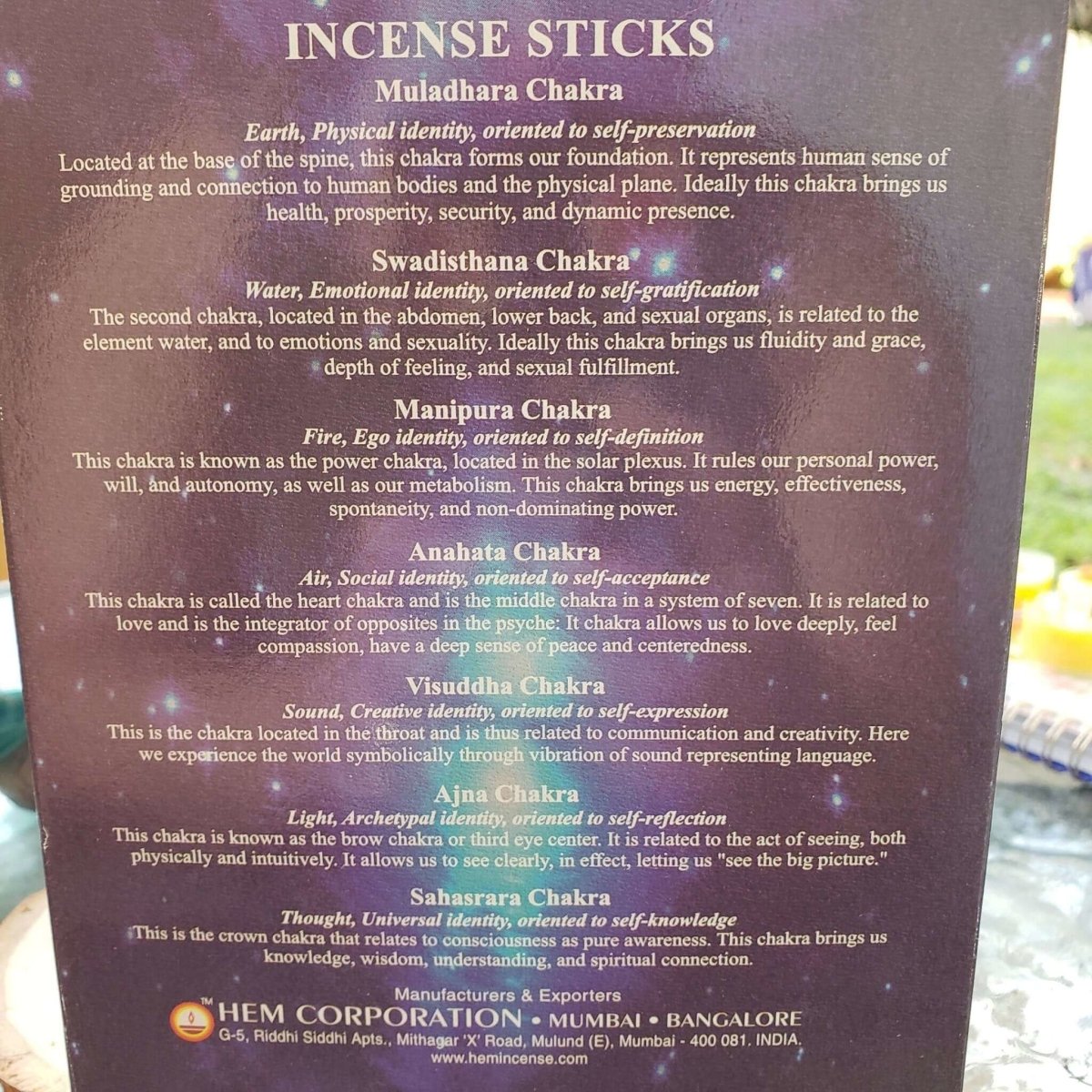 7 CHAKRA Incense Sticks /Box of 35 incense sticks -Incense