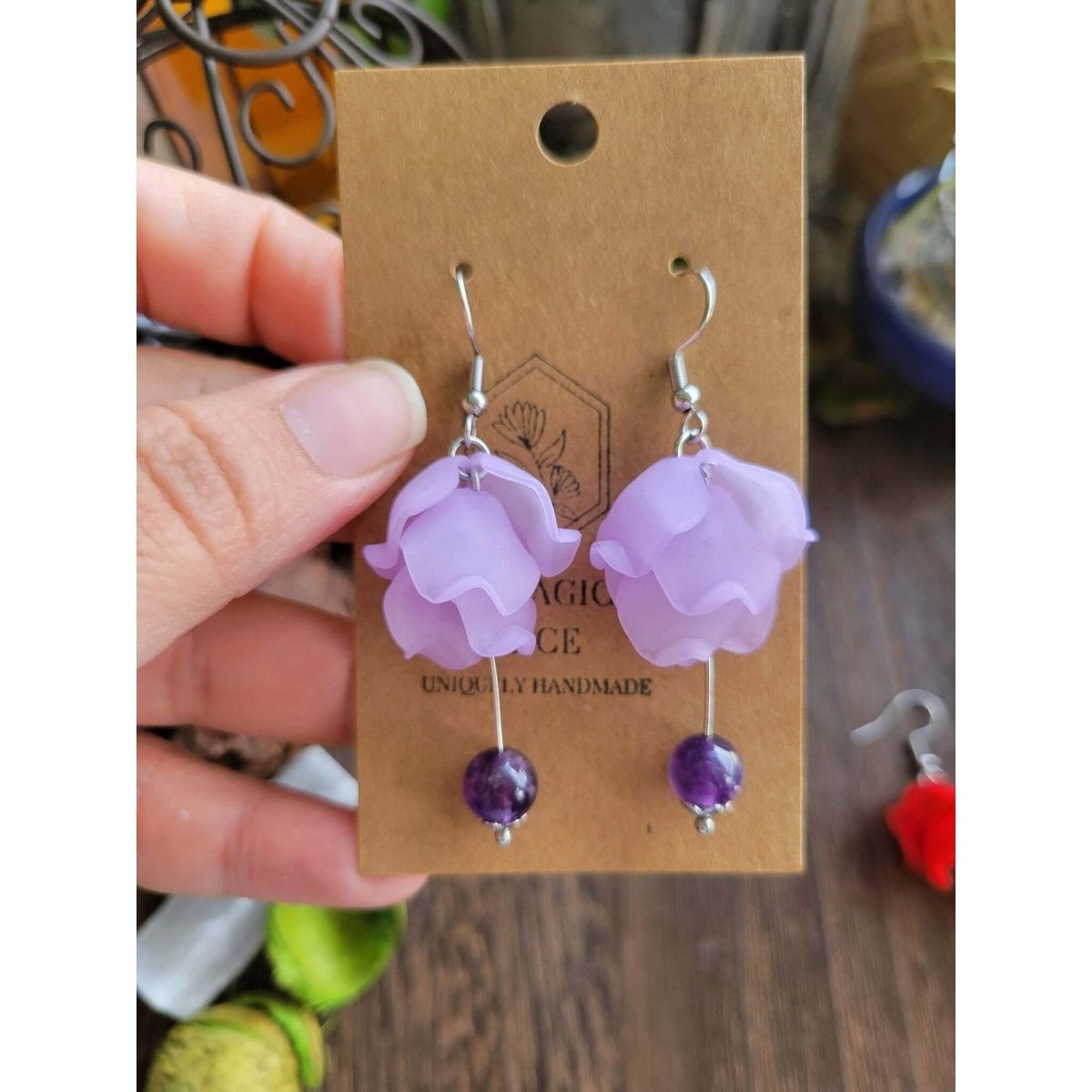 Acrylic Pendants and Natural Gemstone, Flower, Mixed Color, Crystal Earrings -Earrings