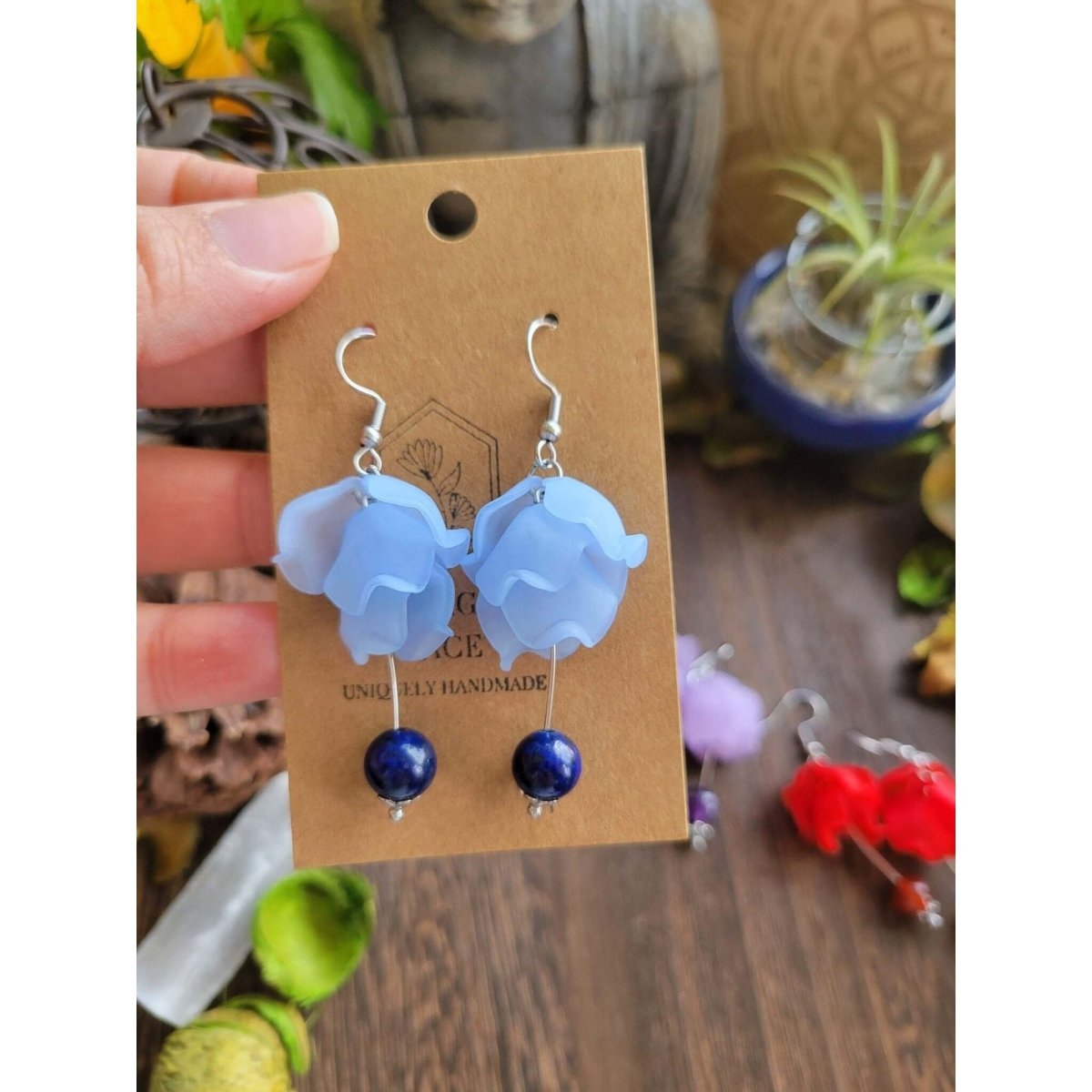 Acrylic Pendants and Natural Gemstone, Flower, Mixed Color, Crystal Earrings -Earrings