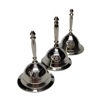 Altar Bells, Triple Moon, Pentacle OM bell, Witch Bell -Hand Bells & Chimes