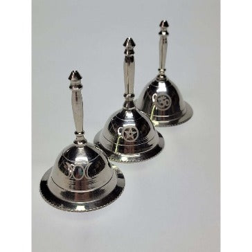 Altar Bells, Triple Moon, Pentacle OM bell, Witch Bell -Hand Bells & Chimes