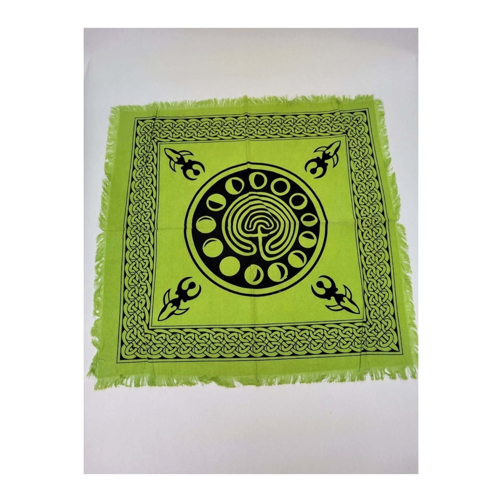 Altar Cloth Green Phases of Moon 18" x 18", Green Witch Altar -Tablecloths