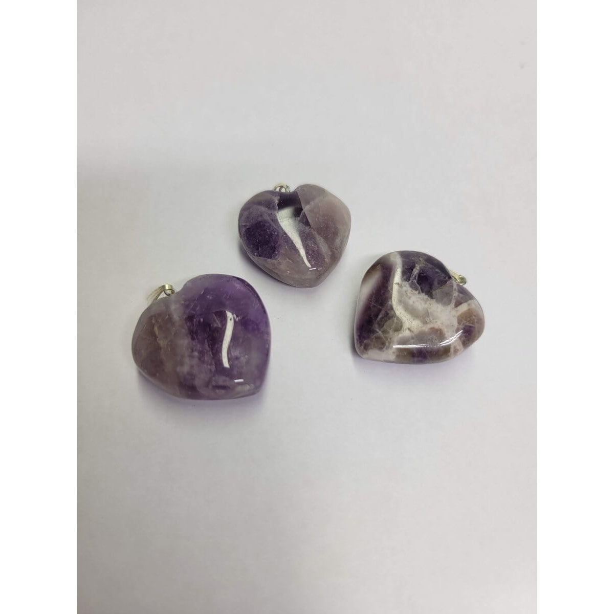 Amethyst / Clear Quartz Heart Shaped Crystal Pendant with Cord -Charms & Pendants