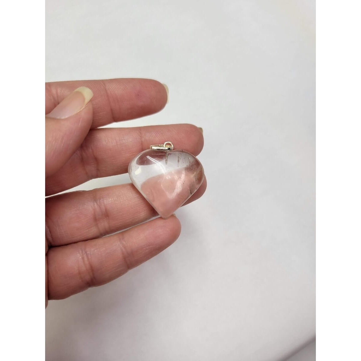 Amethyst / Clear Quartz Heart Shaped Crystal Pendant with Cord -Charms & Pendants