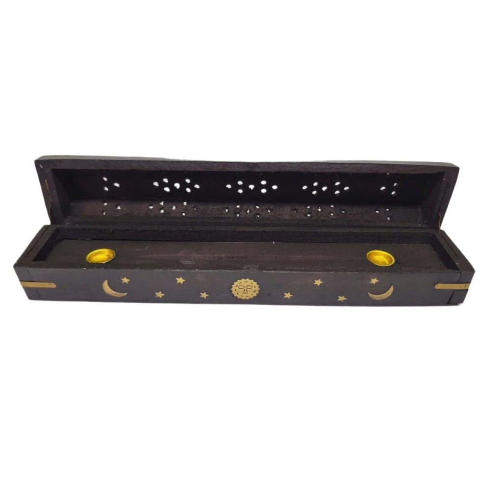 Black Celestial Wood Incense Box Burner 12"L/ Home Décor/ Incense Burner -Incense Holders