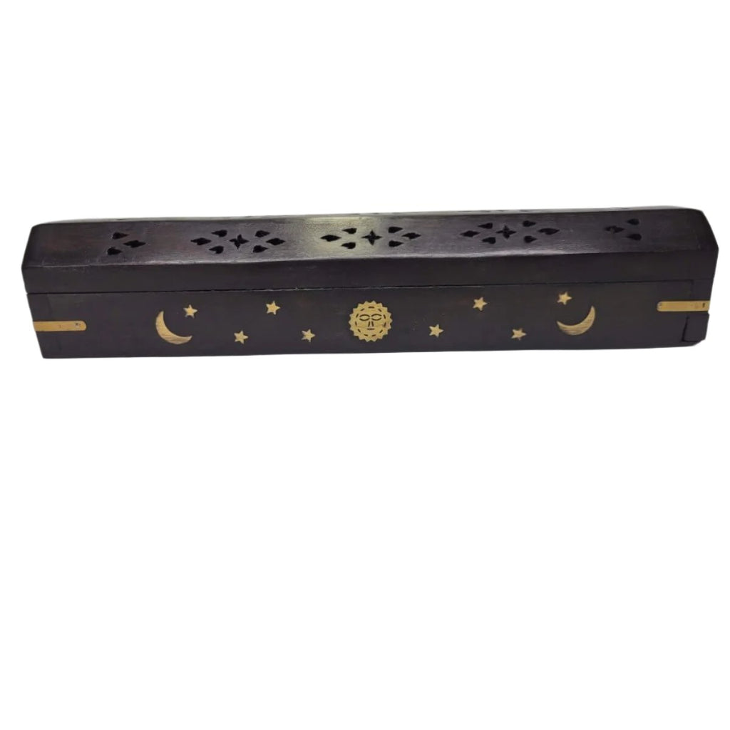 Black Celestial Wood Incense Box Burner 12"L/ Home Décor/ Incense Burner -Incense Holders