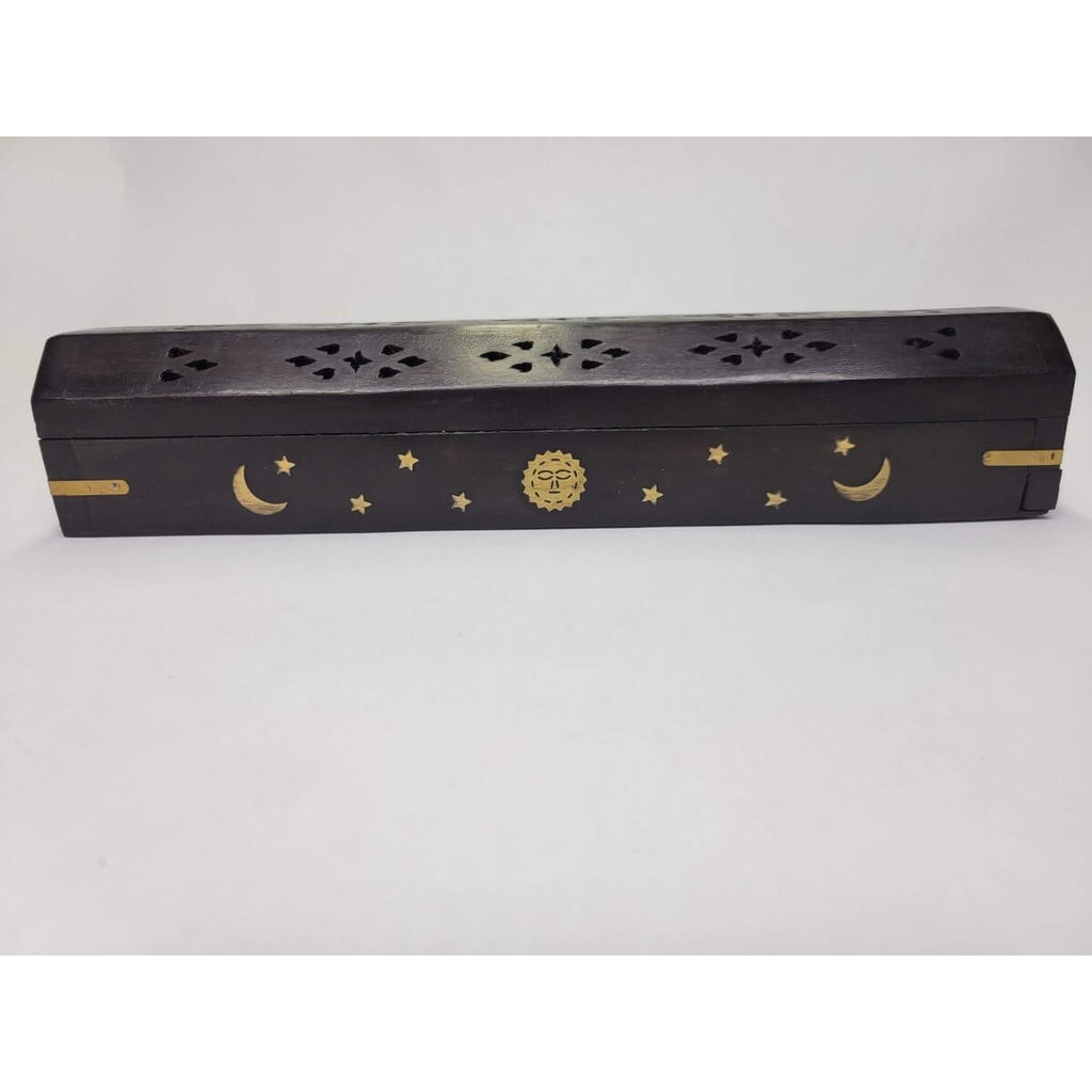 Black Celestial Wood Incense Box Burner 12"L/ Home Décor/ Incense Burner -Incense Holders
