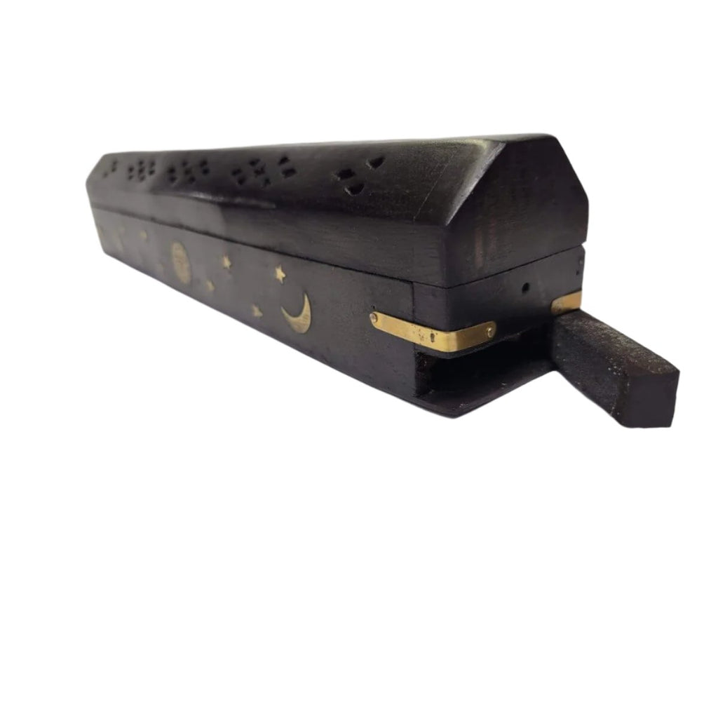 Black Celestial Wood Incense Box Burner 12"L/ Home Décor/ Incense Burner -Incense Holders