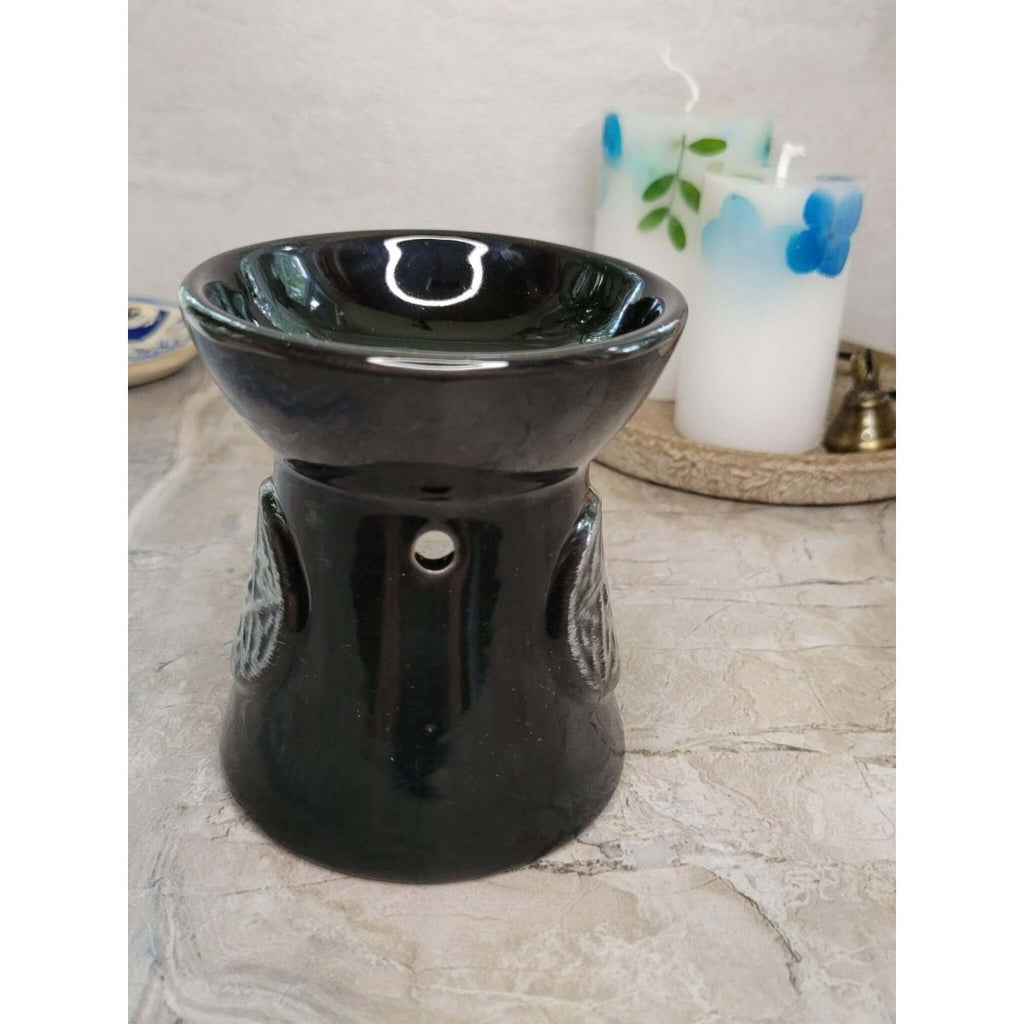 Black Pentagram Oil Burner , Wax Warmer, Metaphysical Décor, Handmade Ceramic -Candle & Oil Warmers