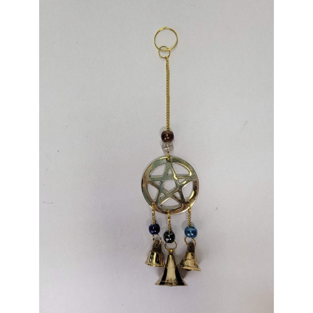 Brass Wind Chime with bells Pentacle / Witch Bells -Wind Chimes