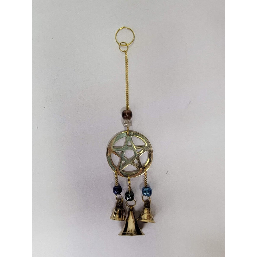Brass Wind Chime with bells Pentacle / Witch Bells -Wind Chimes