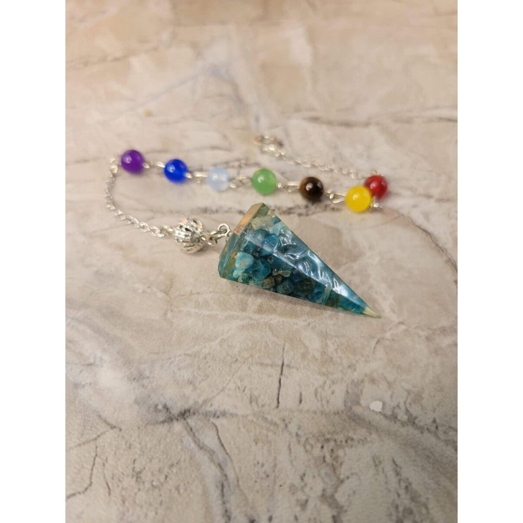 Chakra Jewelry, Resin Dowsing Pendulum, with Natural Mixed Gemstone Beads Inside -Pendulum