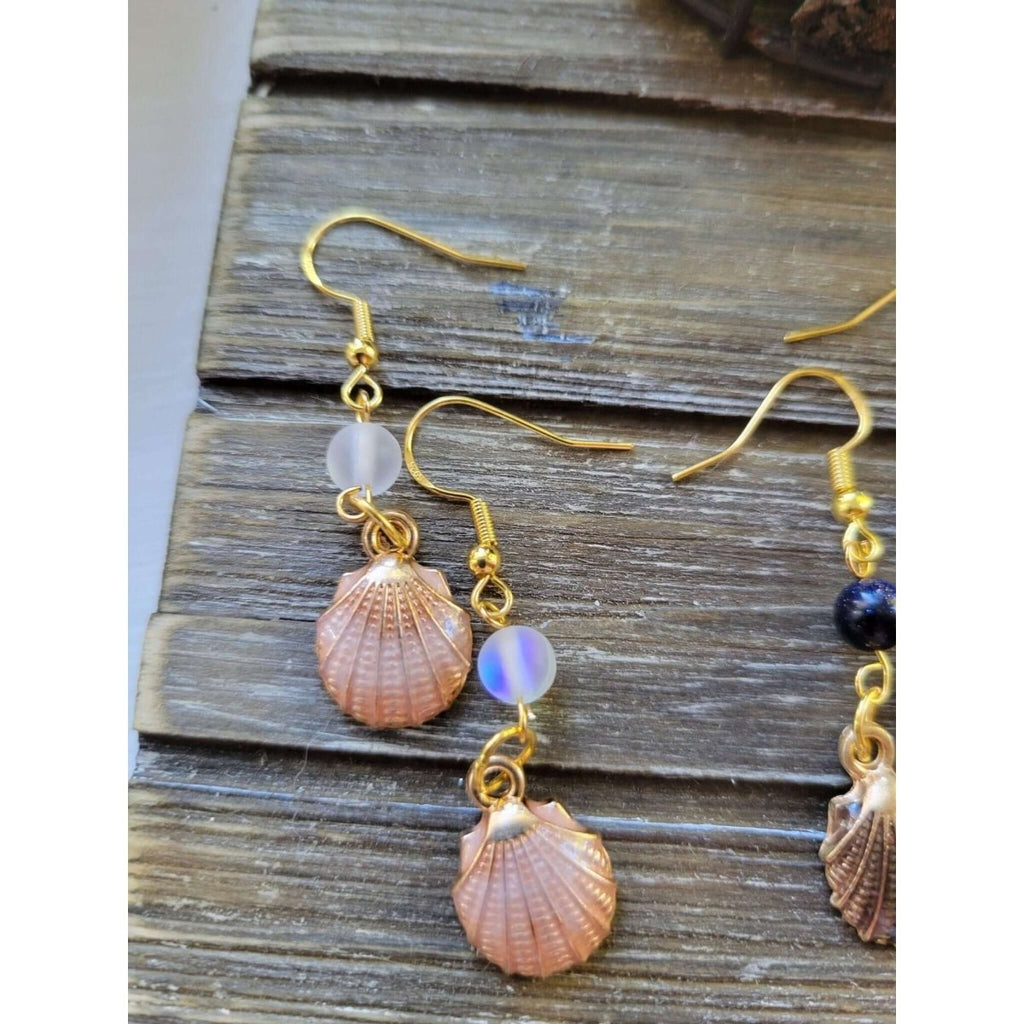 Charm and Crystal Earrings ,Witch Jewelry, Healing Crystal Energy/ Sea Witch Earrings/Aphrodite Inspired Seashell Jewelry -Earrings