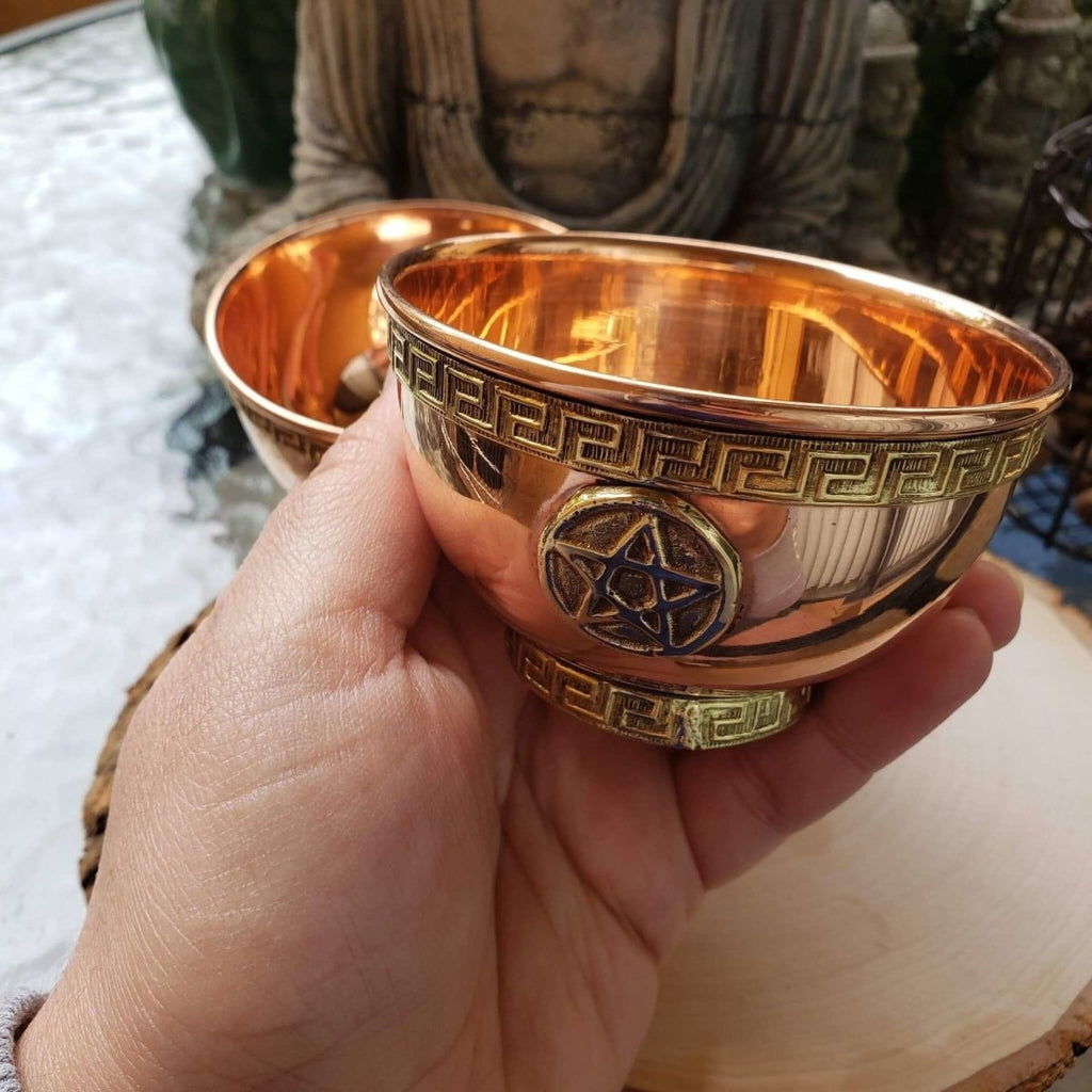 Copper Offering Bowls 3'' Pentacle, Triple Moon Pentacle, Seven Chakras offering Bowl -