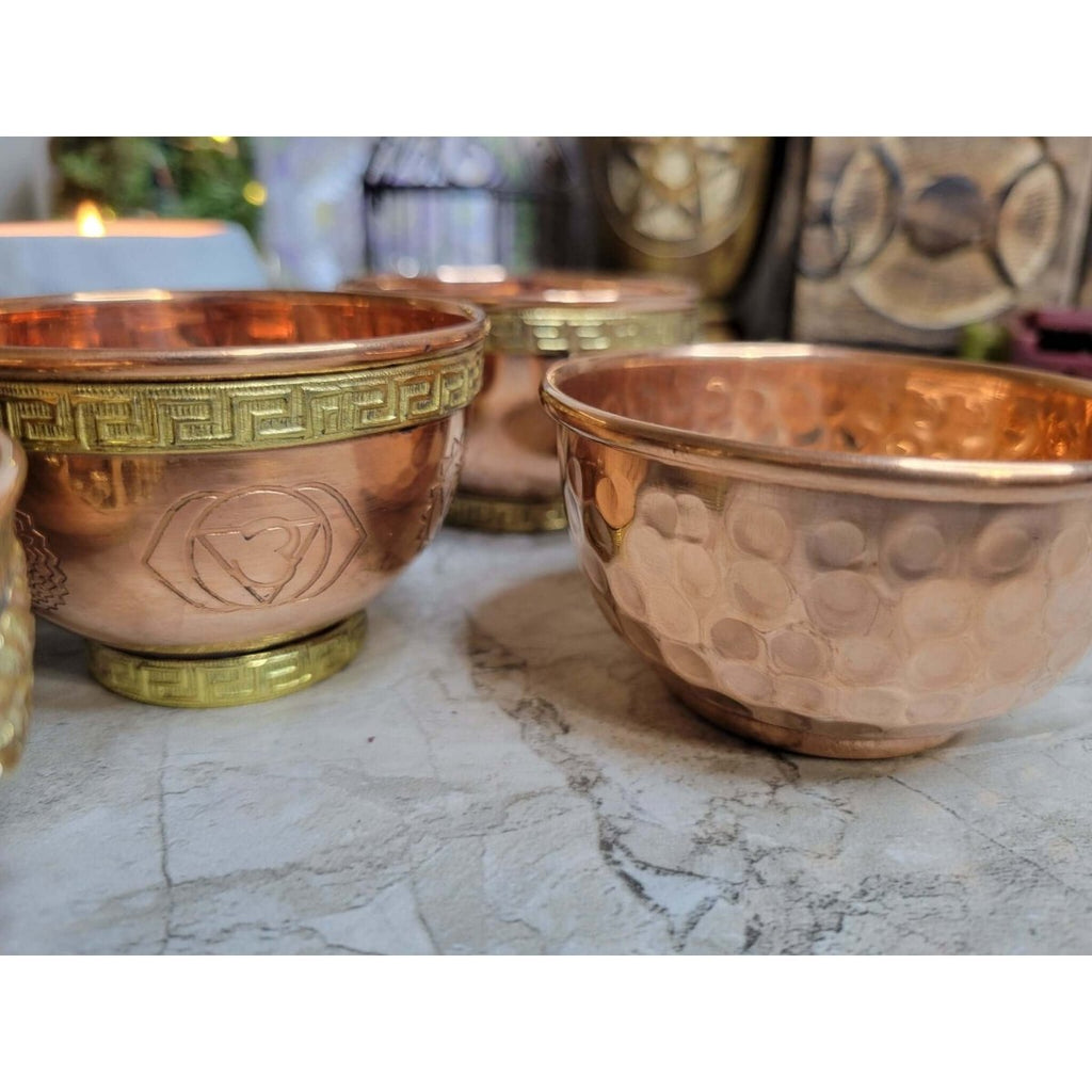 Copper Offering Bowls 3'' Pentacle, Triple Moon Pentacle, Seven Chakras offering Bowl -