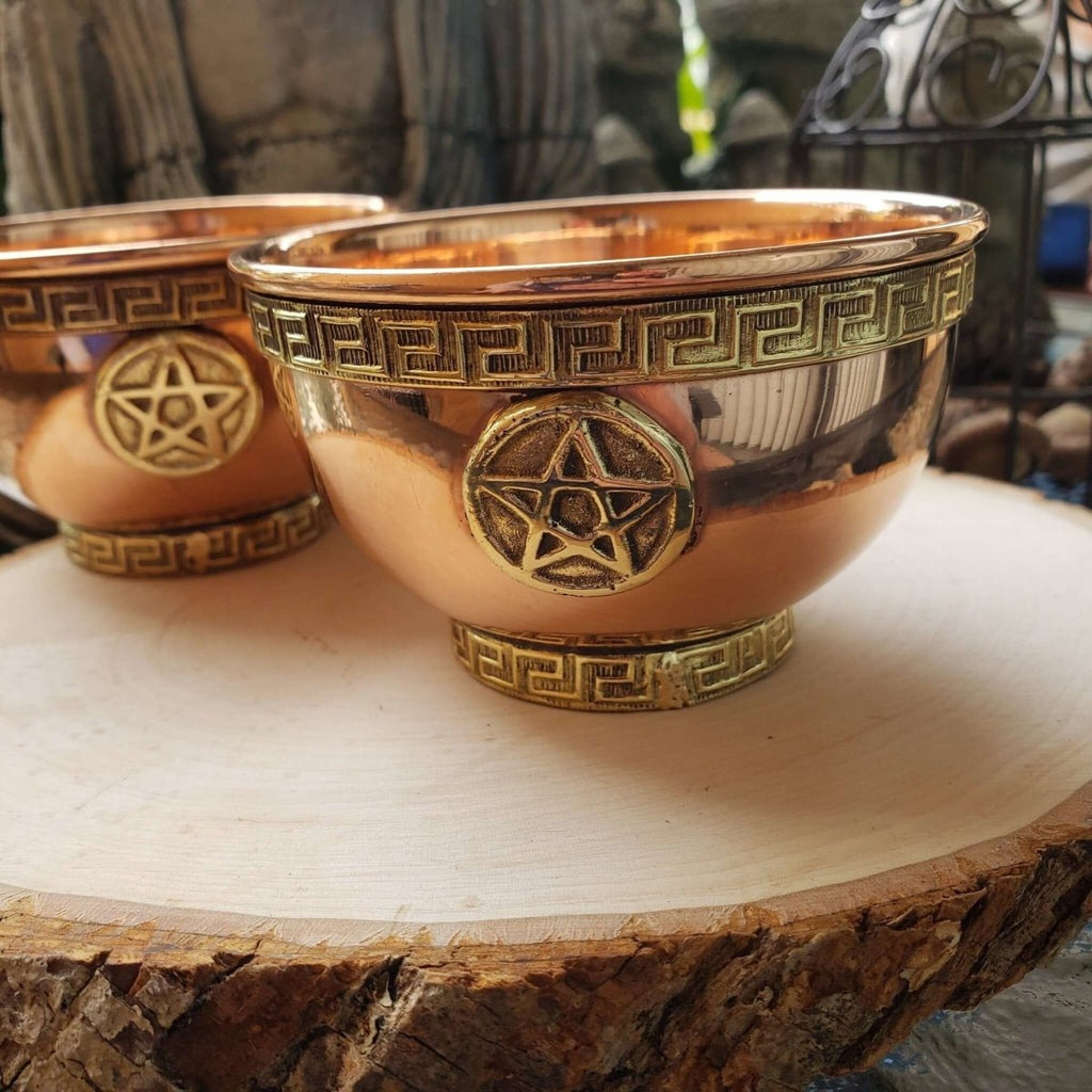 Copper Offering Bowls 3'' Pentacle, Triple Moon Pentacle, Seven Chakras offering Bowl -