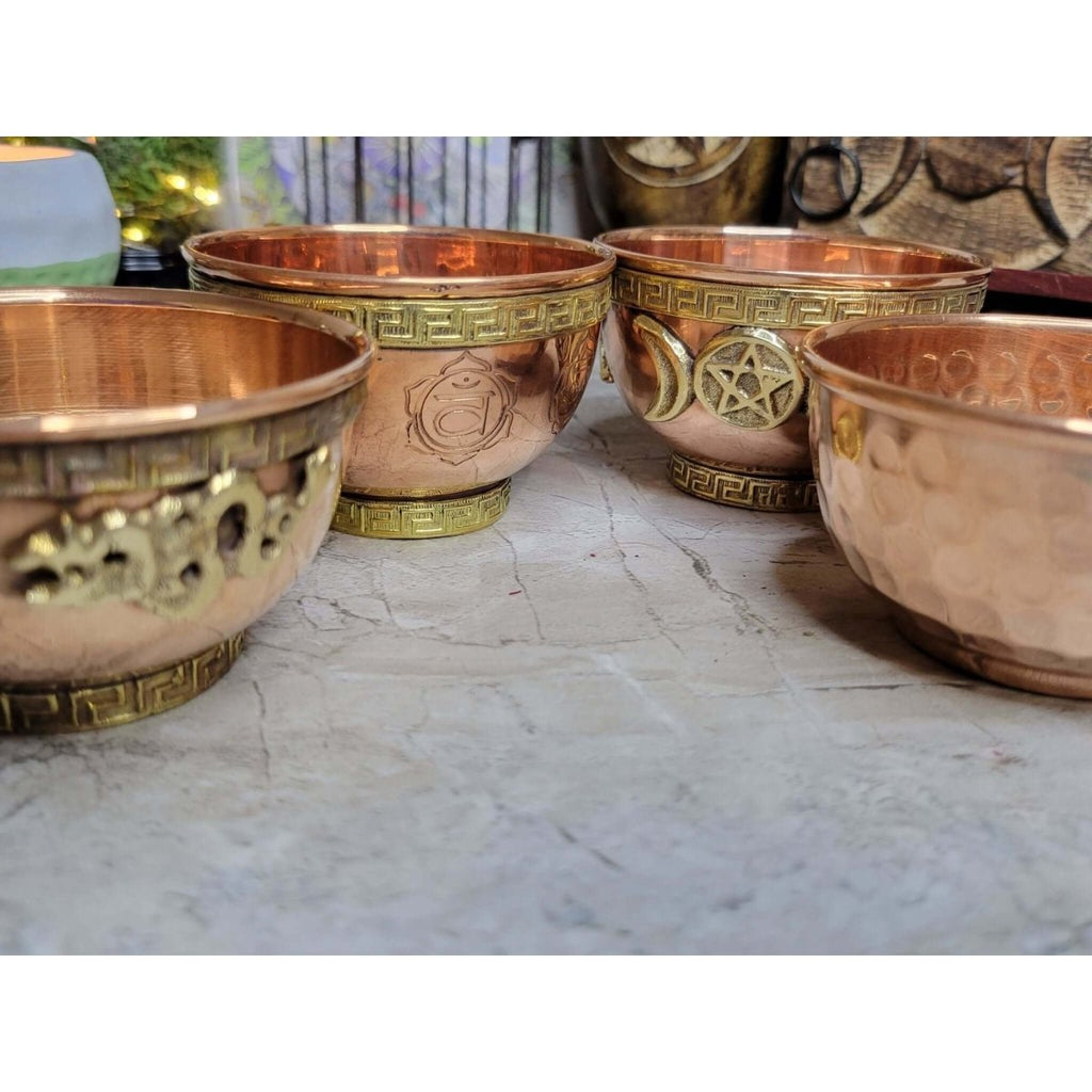 Copper Offering Bowls 3'' Pentacle, Triple Moon Pentacle, Seven Chakras offering Bowl -