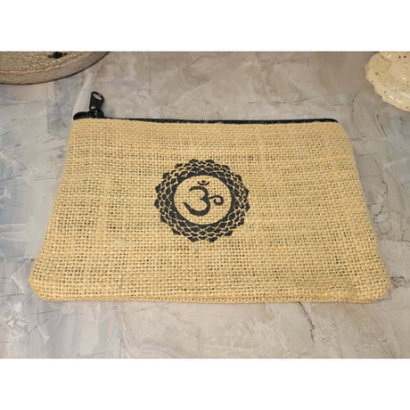 Cotton Jute Pouch, Hand of Fatima , Om Flower of Life Design -Decor