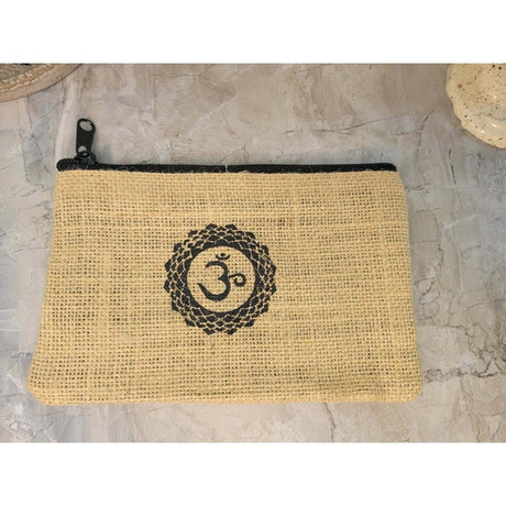Cotton Jute Pouch, Hand of Fatima , Om Flower of Life Design -Decor