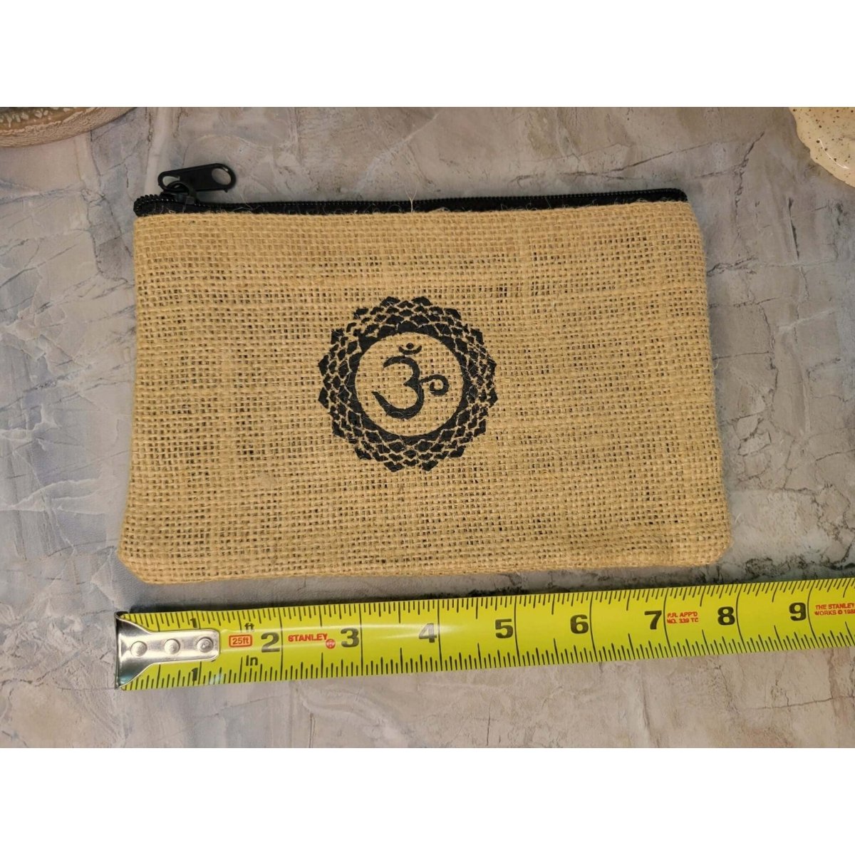 Cotton Jute Pouch, Hand of Fatima , Om Flower of Life Design -Decor