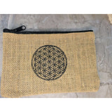 Cotton Jute Pouch, Hand of Fatima , Om Flower of Life Design -Decor