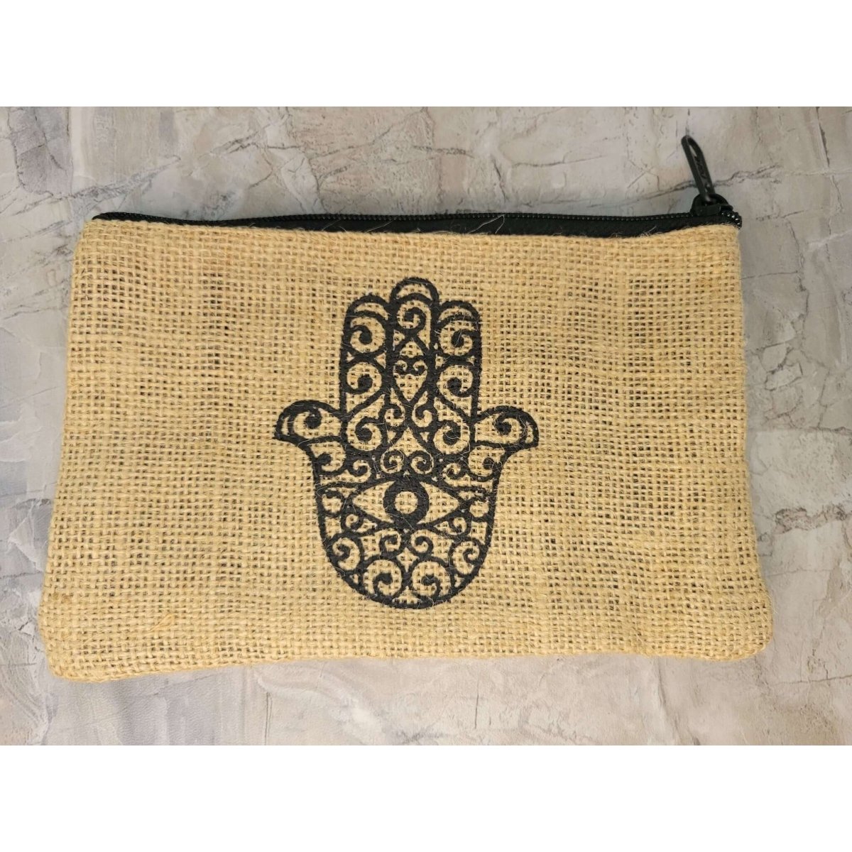 Cotton Jute Pouch, Hand of Fatima , Om Flower of Life Design -Decor