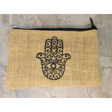 Cotton Jute Pouch, Hand of Fatima , Om Flower of Life Design -Decor