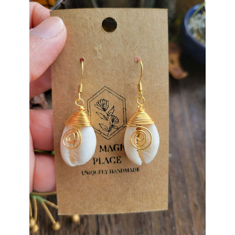 Cowrie Shell Wire Wrapped Earrings -Earrings
