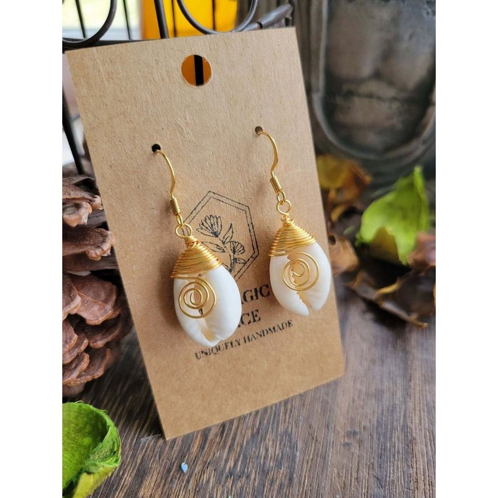 Cowrie Shell Wire Wrapped Earrings -Earrings