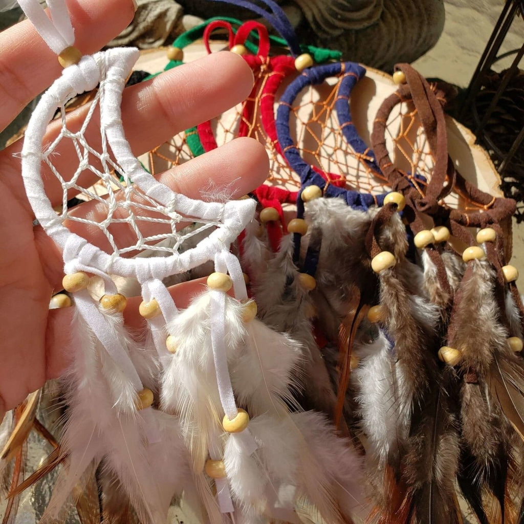 Crescent Moon Dream Catcher with feathers & Beads -