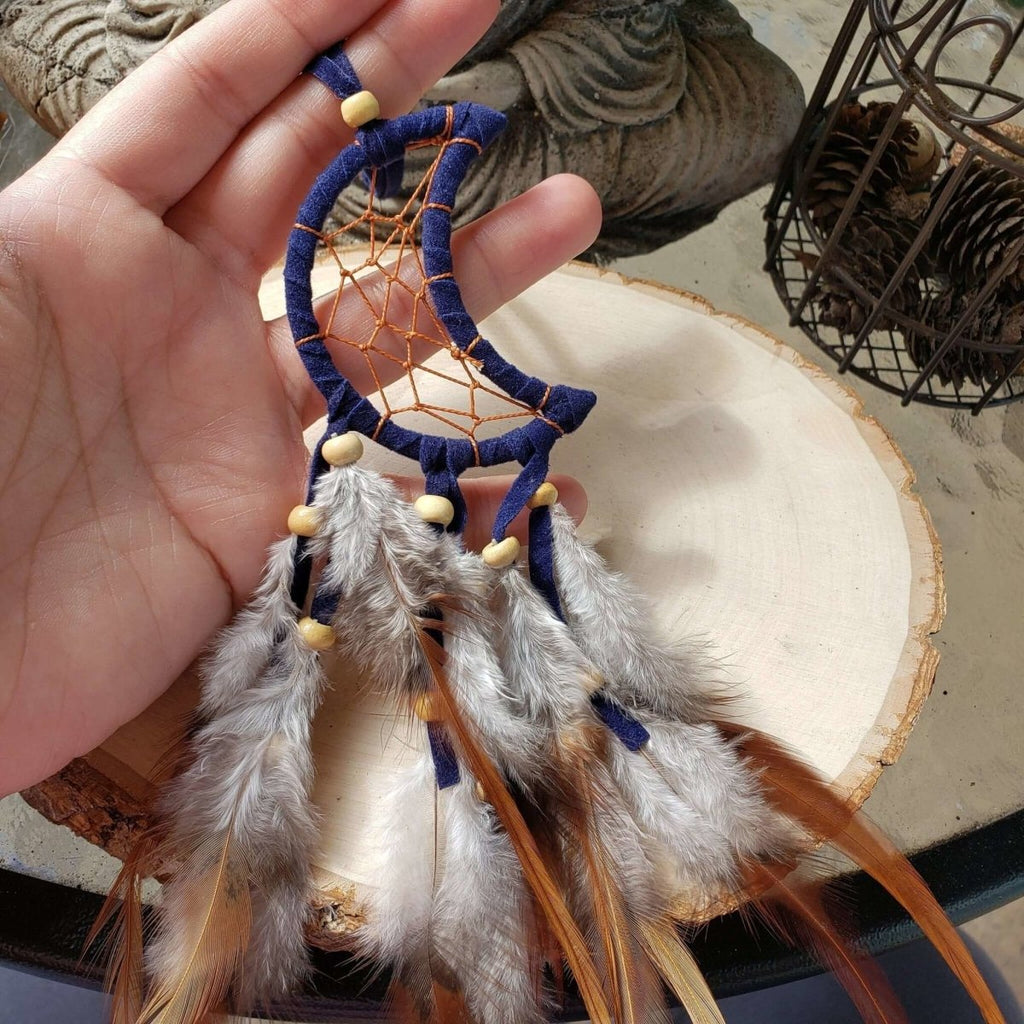 Crescent Moon Dream Catcher with feathers & Beads -