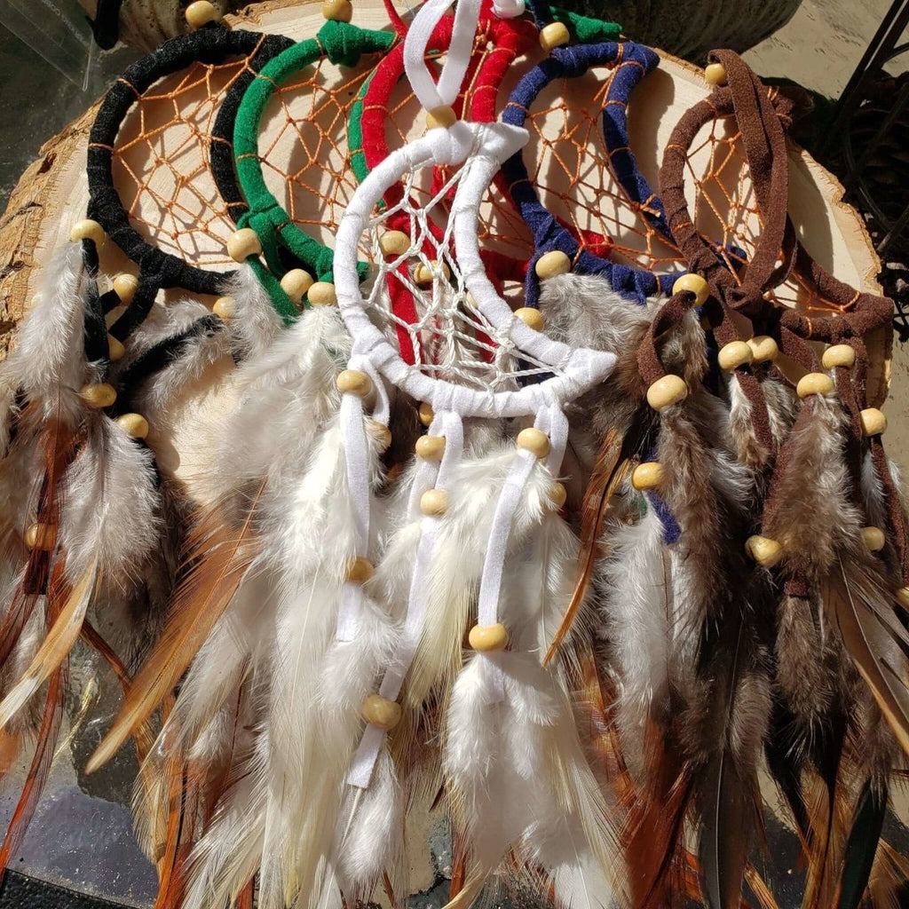 Crescent Moon Dream Catcher with feathers & Beads -