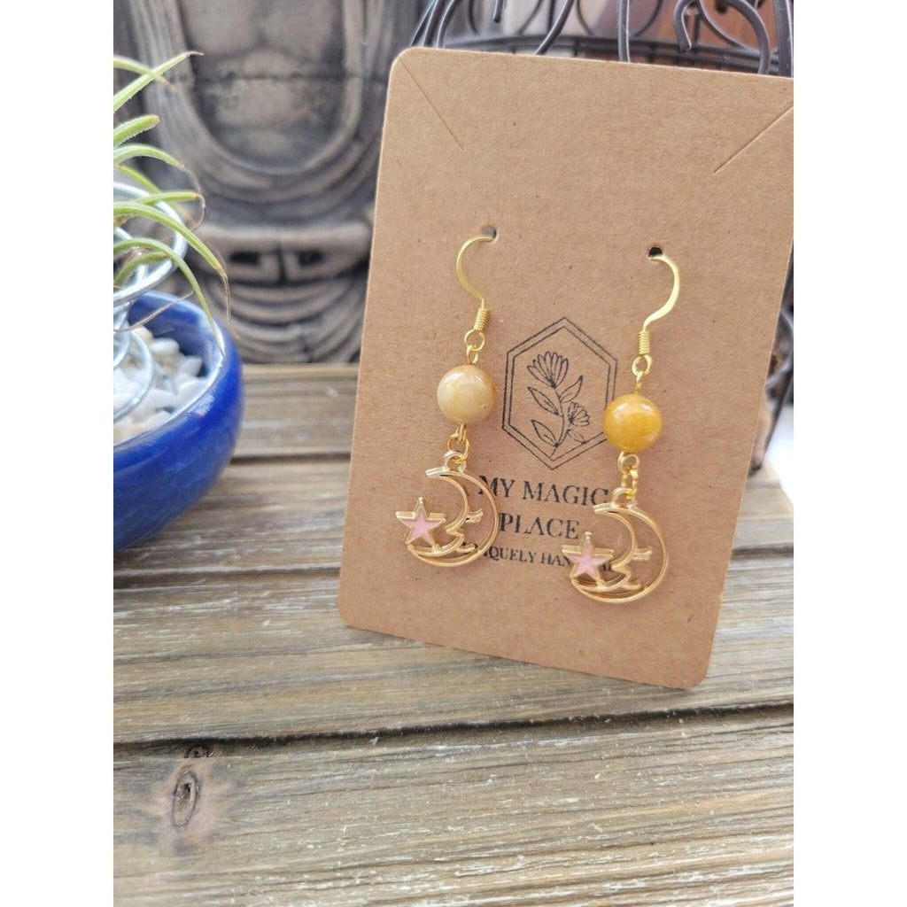 Crystal Beads and Charms Earrings, Crystal Jewelry , Gold color Earrings -Earrings