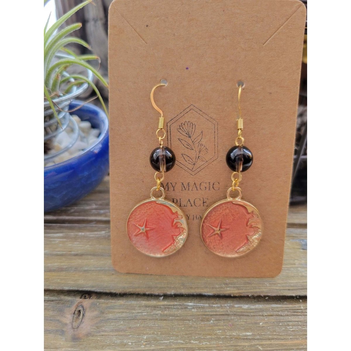 Crystal Beads and Charms Earrings, Crystal Jewelry , Gold color Earrings -Earrings