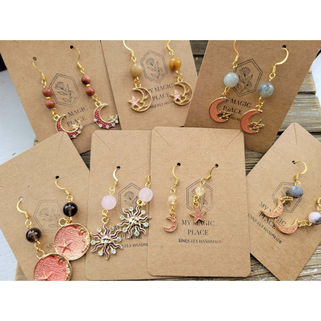 Crystal Beads and Charms Earrings, Crystal Jewelry , Gold color Earrings -Earrings