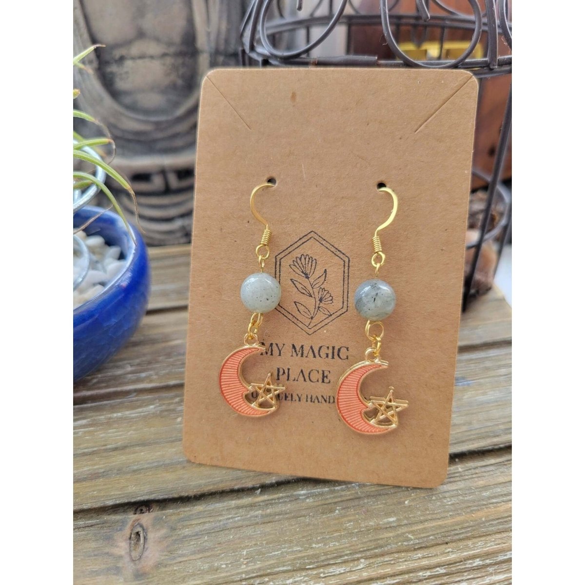 Crystal Beads and Charms Earrings, Crystal Jewelry , Gold color Earrings -Earrings