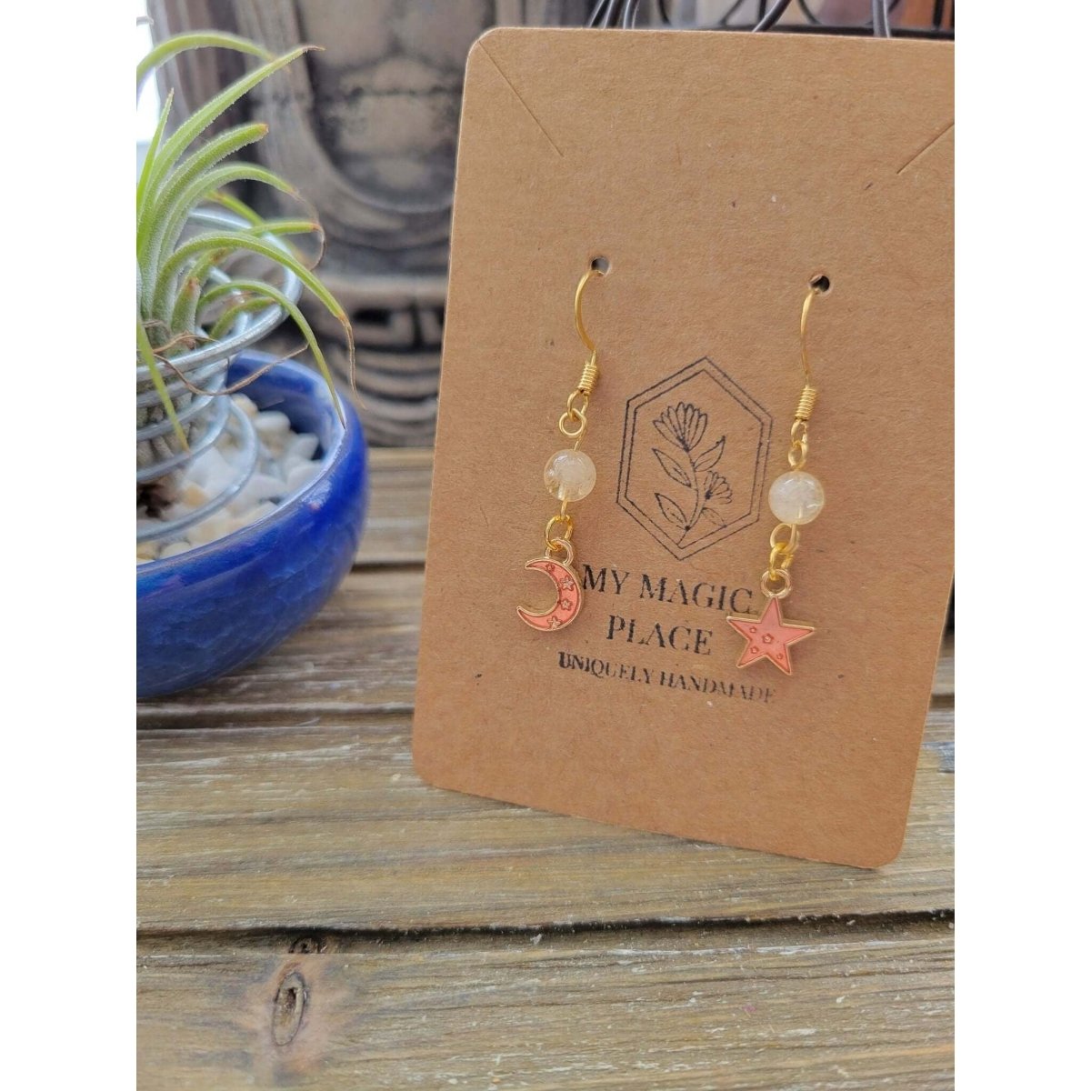 Crystal Beads and Charms Earrings, Crystal Jewelry , Gold color Earrings -Earrings